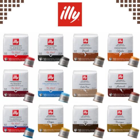 Assortment of illy Iperespresso coffee capsules 18-pack bags in different blends and origins