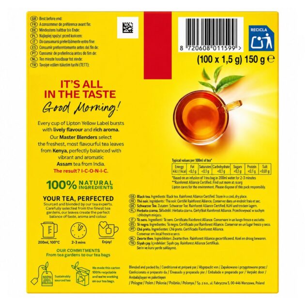 LIPTON Yellow Label – 100 Tea Bags back